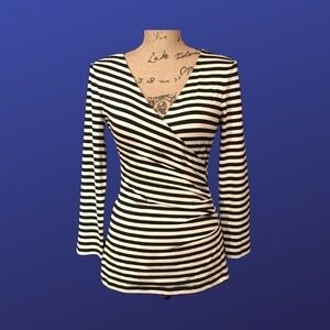 BANANA REPUBLIC Surplice Wrap Top, “STONE TWILL STRIPE”, Size Small, NWOT